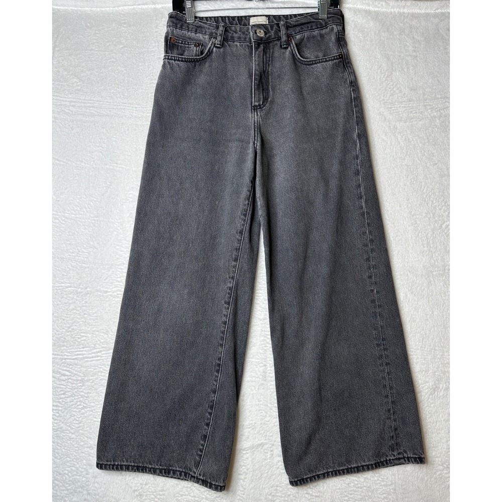 French Connection Jeans Women 4 Black Wide Leg High Rise Washed Denim 0760